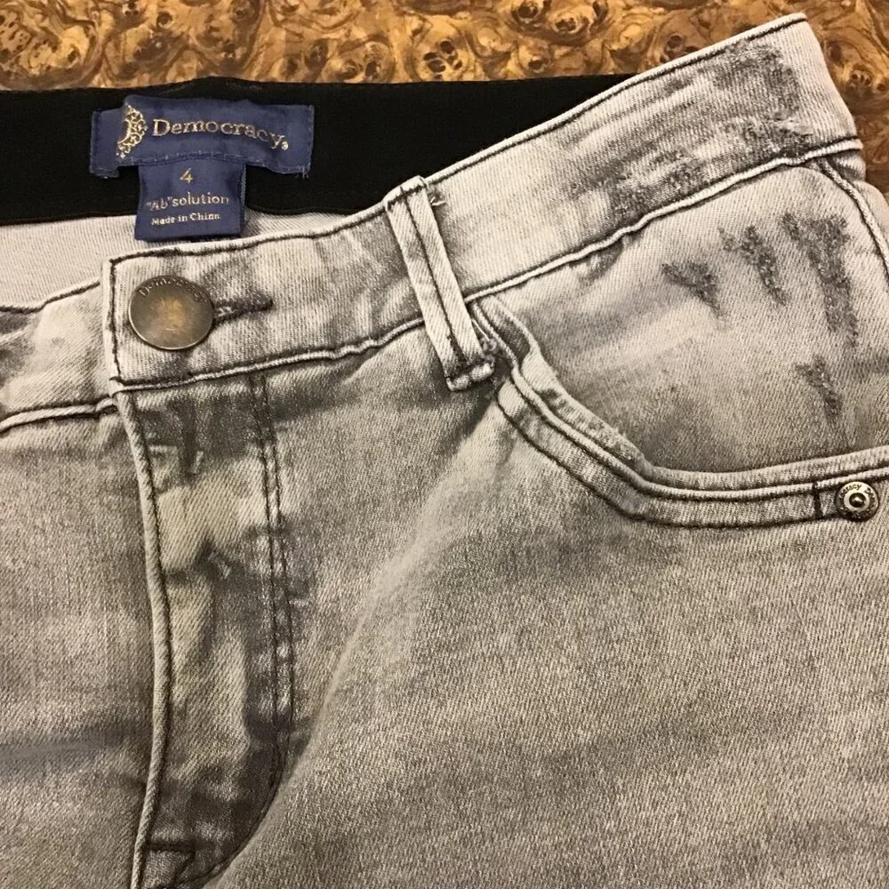 Democracy 4 AbSolution Women’s Jeans Gray Mid Rise Tapered Leg Stretch B1877ONNZ
